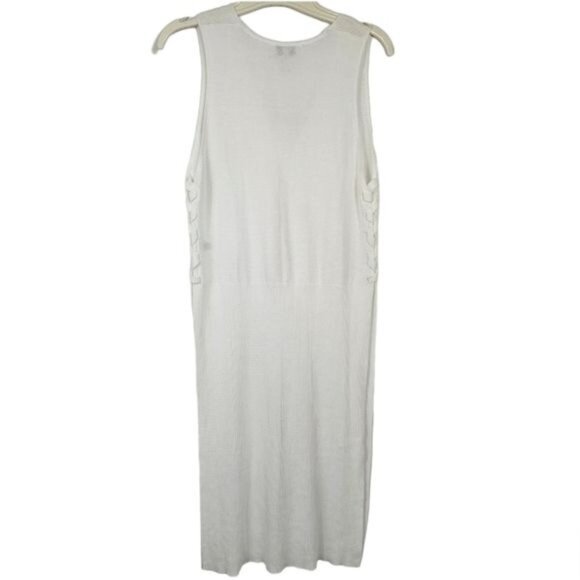 GF Collection White Sleeveless Beach Coverup Sz L V-Neck Lace Up Sides Poolside - Picture 2 of 9